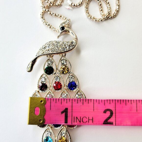 Colourful Peacock Long Pendant Necklace - Picture 7 of 8